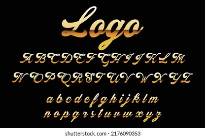 Vector flat style font, Set of letters, numbers, Gold letter Logo design.