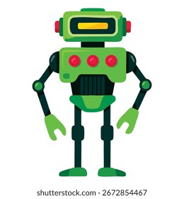 Vector flat style funny robot cartoon illustration isolated on white background great for tech designs web projects playful advertising and game graphics