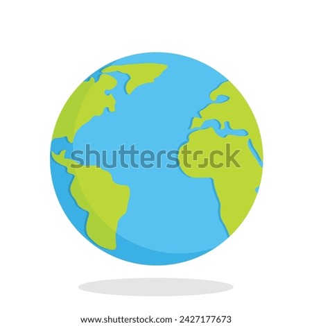Vector flat style globe earth isolated on white background. America, Africa, Asia, Australia, Europe world map. Ecology and environment concept design element.