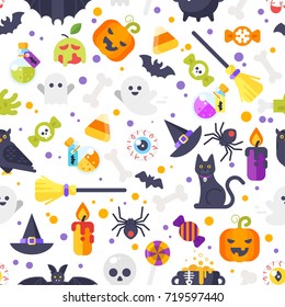 Vector flat style Halloween pattern.