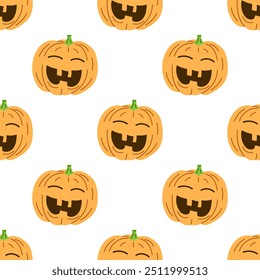 Vector flat style Halloween seamless pattern. Hand-drawn scary pumpkins. Element for labels, packaging and cards design.	