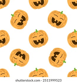 Vector flat style Halloween seamless pattern. Hand-drawn scary pumpkins. Element for labels, packaging and cards design.	