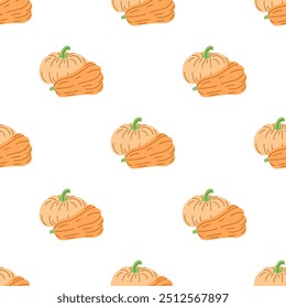 Vector flat style Halloween seamless pattern. Hand-drawn pumpkin. Element for labels, packaging and cards design.	