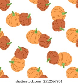 Vector flat style Halloween seamless pattern. Hand-drawn pumpkin. Element for labels, packaging and cards design.	