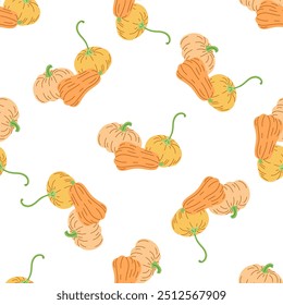 Vector flat style Halloween seamless pattern. Hand-drawn pumpkin. Element for labels, packaging and cards design.	