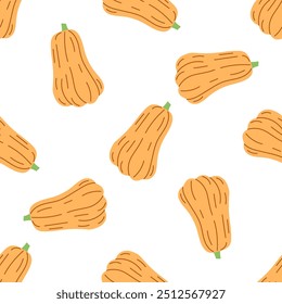Vector flat style Halloween seamless pattern. Hand-drawn pumpkin. Element for labels, packaging and cards design.	
