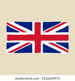 Ilustración dibujada a mano del estilo plano del Vector de la bandera británica - símbolo de Union Jack aislado