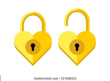 Vector Flat Style Heart Lock Icon