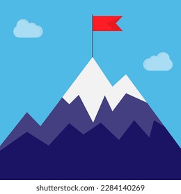 Vector flat style of high target on the top of mountain, red flag, success business and growth winner concept, artboard 4000x4000 pixel perfect editable shape and object for design and text