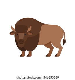 Vector flat style illustration of aurochs. Icon for web. Isolated on white background.