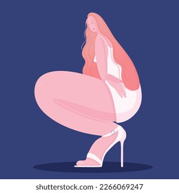 Vector flat style Illustration. Beautiful hand drawn modern woman.