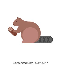 Vector flat style illustration of beaver. Icon for web. Isolated on white background.