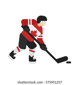 Vector flat style illustration of Canadian hockey player. Icon for web. Isolated on white background.