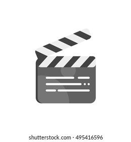 Vector flat style illustration of clapboard. Icon for web. Isolated on white background.