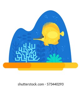Vector flat style illustration of coralreef. Icon for web. Isolated on white background.