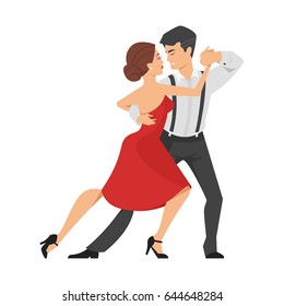 Vector flat style illustration of couple dancing tango. Isolated on white background. Icon for web.