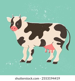 Vector flat style illustration of cow. Isolated on blue background. 