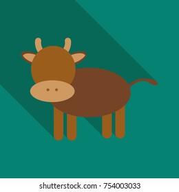 Vector flat style illustration of cow. Isolated on color background. Icon for web.