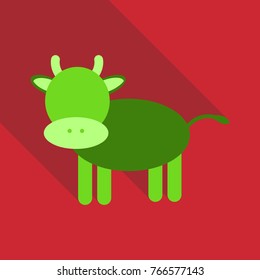 Vector flat style illustration of cow. Isolated on color background. Icon for web.