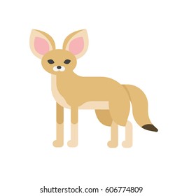Vector flat style illustration of desert Fennec fox. Icon for web. Isolated on white background.