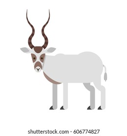 Vector flat style illustration of desert Addax antelope. Icon for web. Isolated on white background.
