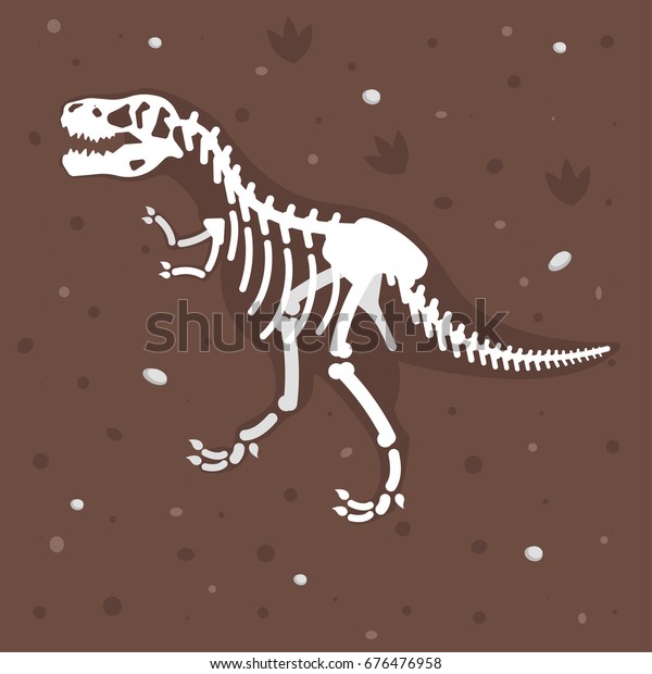 地面に恐竜の骨格を描いたベクターフラットスタイルのイラスト 先史的捕食者 ティラノサウルス のベクター画像素材 ロイヤリティフリー