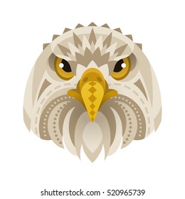 Vector flat style illustration of eagle face. Isolated on white background.