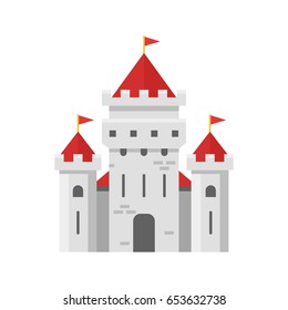 Vector flat style illustration of fairy castle. Isolated on white background. Icon for web. 