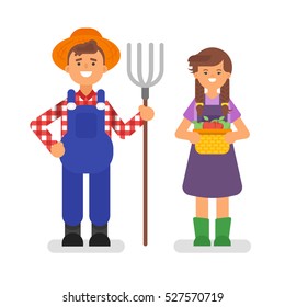 Vector flat style illustration of farmers. Isolated on white background. Icon for web.