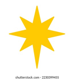 Vector flat style illustration of golden Christmas Star of Bethlehem isolated on white background