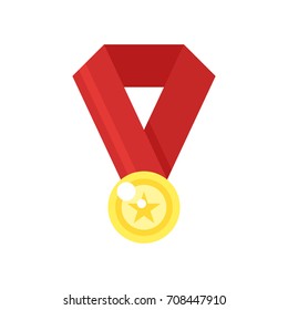 Vector flat style illustration of golden medal. Isolated on white background.