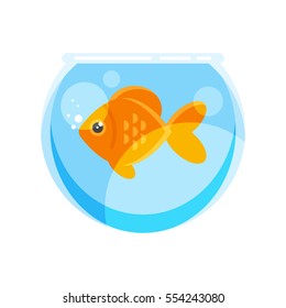 Vector flat style illustration of goldfish. Isolated on white background. Icon for web.