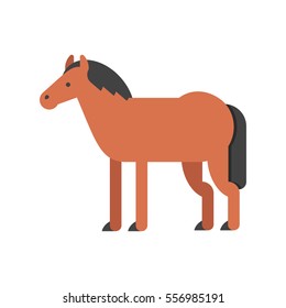 Vector flat style illustration of horse. Icon for web. Isolated on white background.