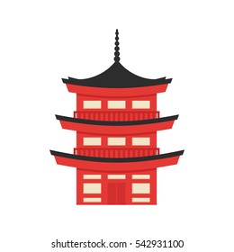 Vector flat style illustration of Japanese traditional building. Icon for web. Isolated on white background.