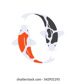 Vector flat style illustration of Japanese koi fish. Icon for web. Isolated on white background.