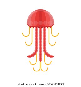 Vector flat style illustration of jelly fish. Icon for web. Isolated on white background.