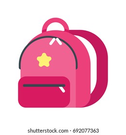 Vector flat style illustration of kid backpack. Icon for web. Isolated on white background.