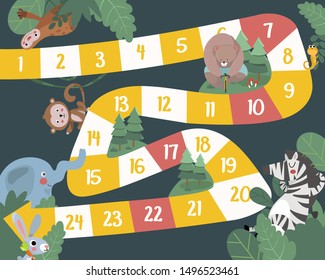 Vector flat style illustration of kids animals board game. For print. Cute Animal Theme.