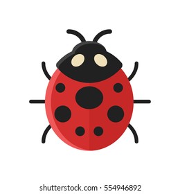Vector flat style illustration of ladybug. Icon for web. Isolated on white background.