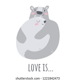 Vector flat style illustration with love and polar bears