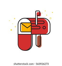 Vector flat style illustration of mailbox. Icon for web. Isolated on white background.