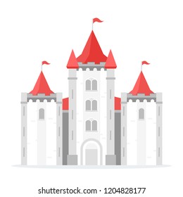 Vector flat style illustration of medieval castle. Isolated on white background. Icon for web.

