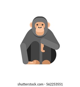 Vector flat style illustration of monkey. Icon for web. Isolated on white background.