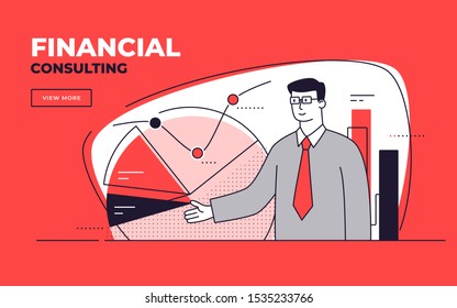 Vector flat style illustration on a financial consulting, business analysis, investment.