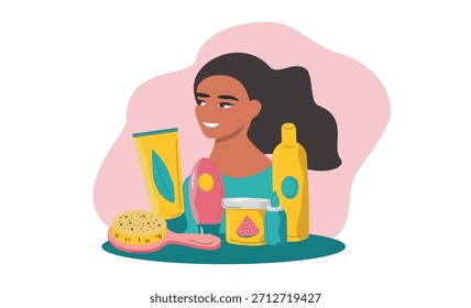 Ilustración de estilo plano de Vector sobre el tema del cuidado del cabello