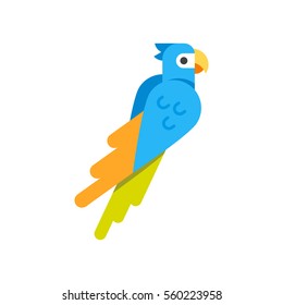 Vector flat style illustration of parrot. Icon for web. Isolated on white background.