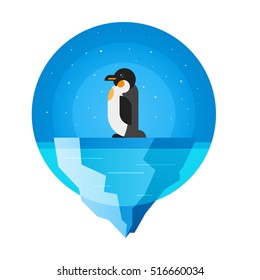 Vector flat style illustration of penguin. Isolated on white background.