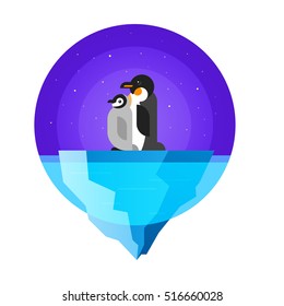 Vector flat style illustration of penguins. Isolated on white background.