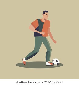 Vector Flat Style Illustration of a Person Playing Football Wearing Trousers