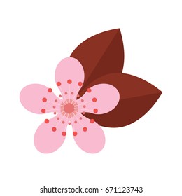 Vector flat style illustration of plum blossom. Icon for web. Isolated on white background.